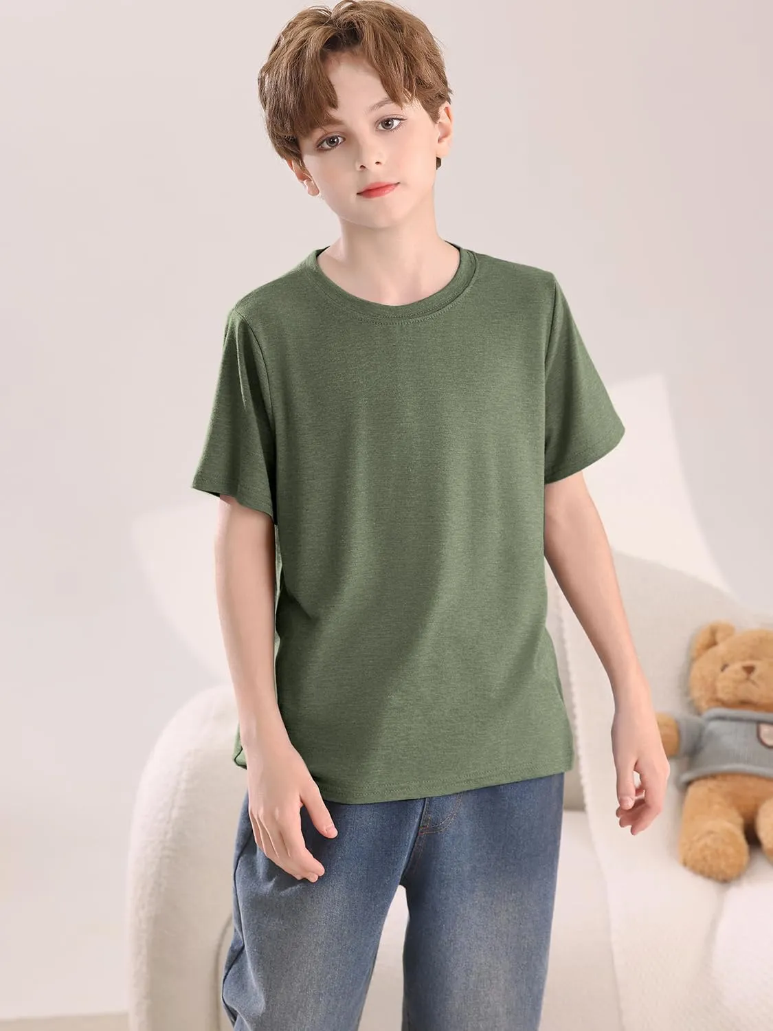 Boys Short Sleeve Shirts Kids Summer Crewneck T-Shirt Casual Tops Tees 5-14 Years