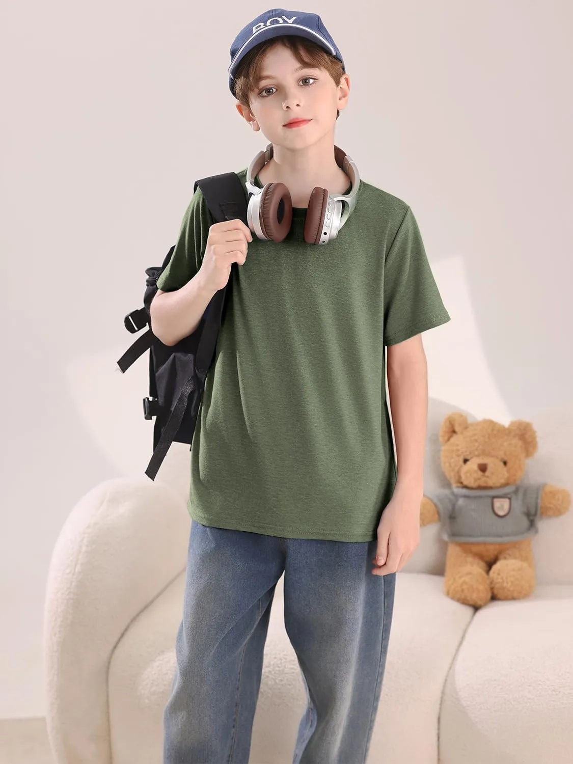 Boys Short Sleeve Shirts Kids Summer Crewneck T-Shirt Casual Tops Tees 5-14 Years