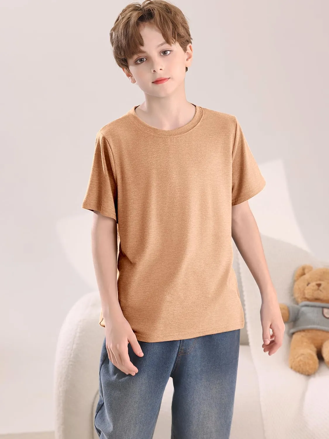 Boys Short Sleeve Shirts Kids Summer Crewneck T-Shirt Casual Tops Tees 5-14 Years
