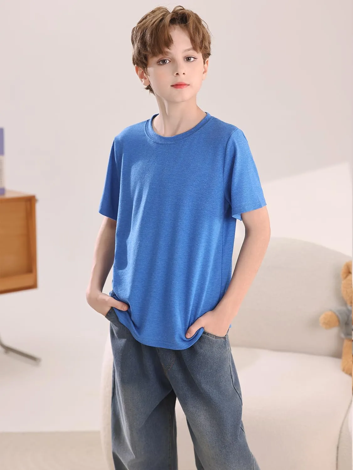 Boys Short Sleeve Shirts Kids Summer Crewneck T-Shirt Casual Tops Tees 5-14 Years