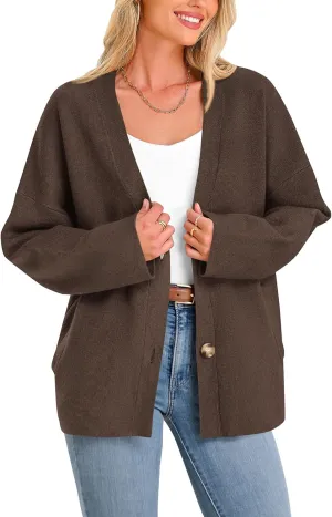 BTFBM Women's Long Sleeve Open Front Button Knit Cardigans Sweaters Loose Short Chunky Cardigan Coat Outerwear