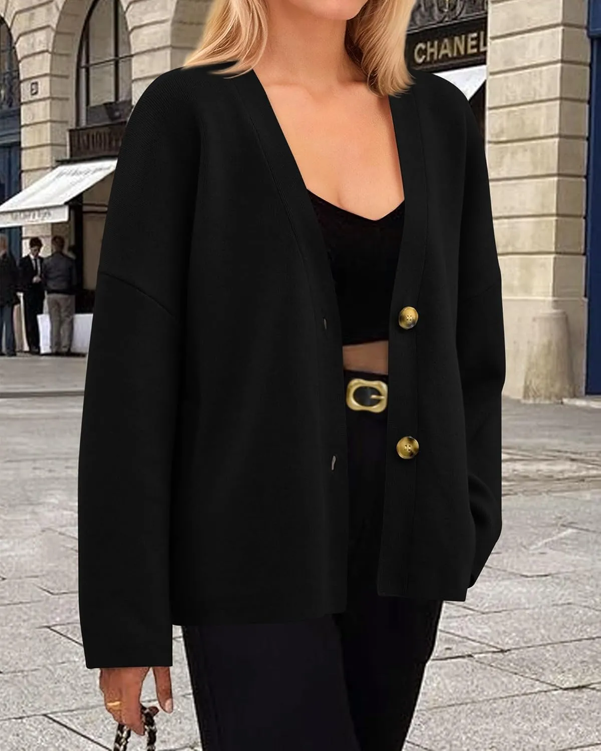 BTFBM Women's Long Sleeve Open Front Button Knit Cardigans Sweaters Loose Short Chunky Cardigan Coat Outerwear