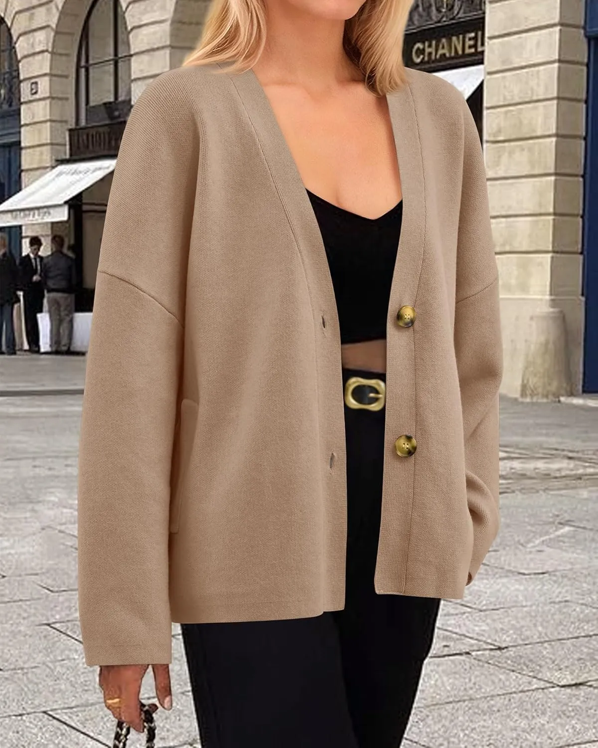 BTFBM Women's Long Sleeve Open Front Button Knit Cardigans Sweaters Loose Short Chunky Cardigan Coat Outerwear