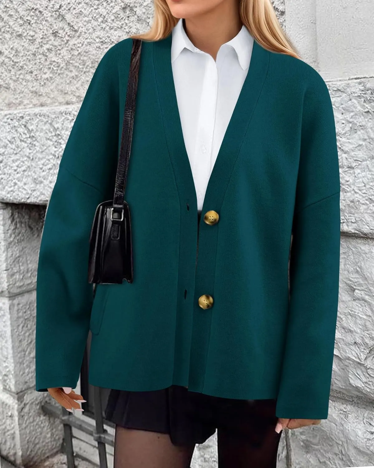 BTFBM Women's Long Sleeve Open Front Button Knit Cardigans Sweaters Loose Short Chunky Cardigan Coat Outerwear