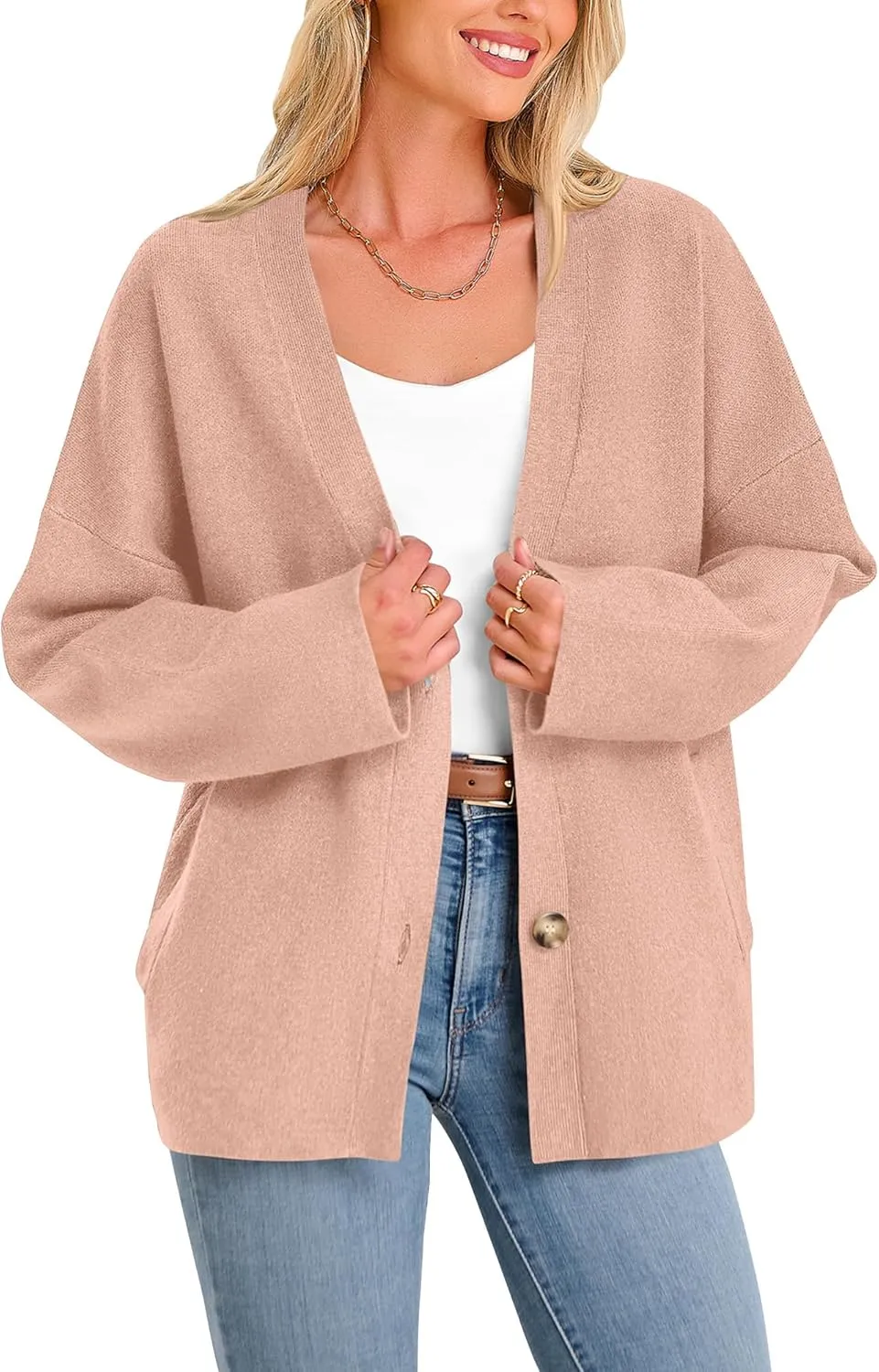 BTFBM Women's Long Sleeve Open Front Button Knit Cardigans Sweaters Loose Short Chunky Cardigan Coat Outerwear