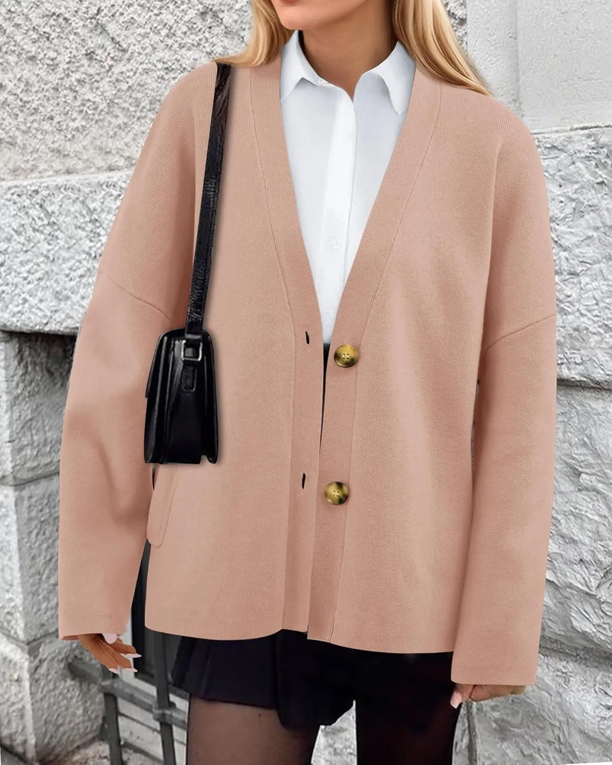 BTFBM Women's Long Sleeve Open Front Button Knit Cardigans Sweaters Loose Short Chunky Cardigan Coat Outerwear