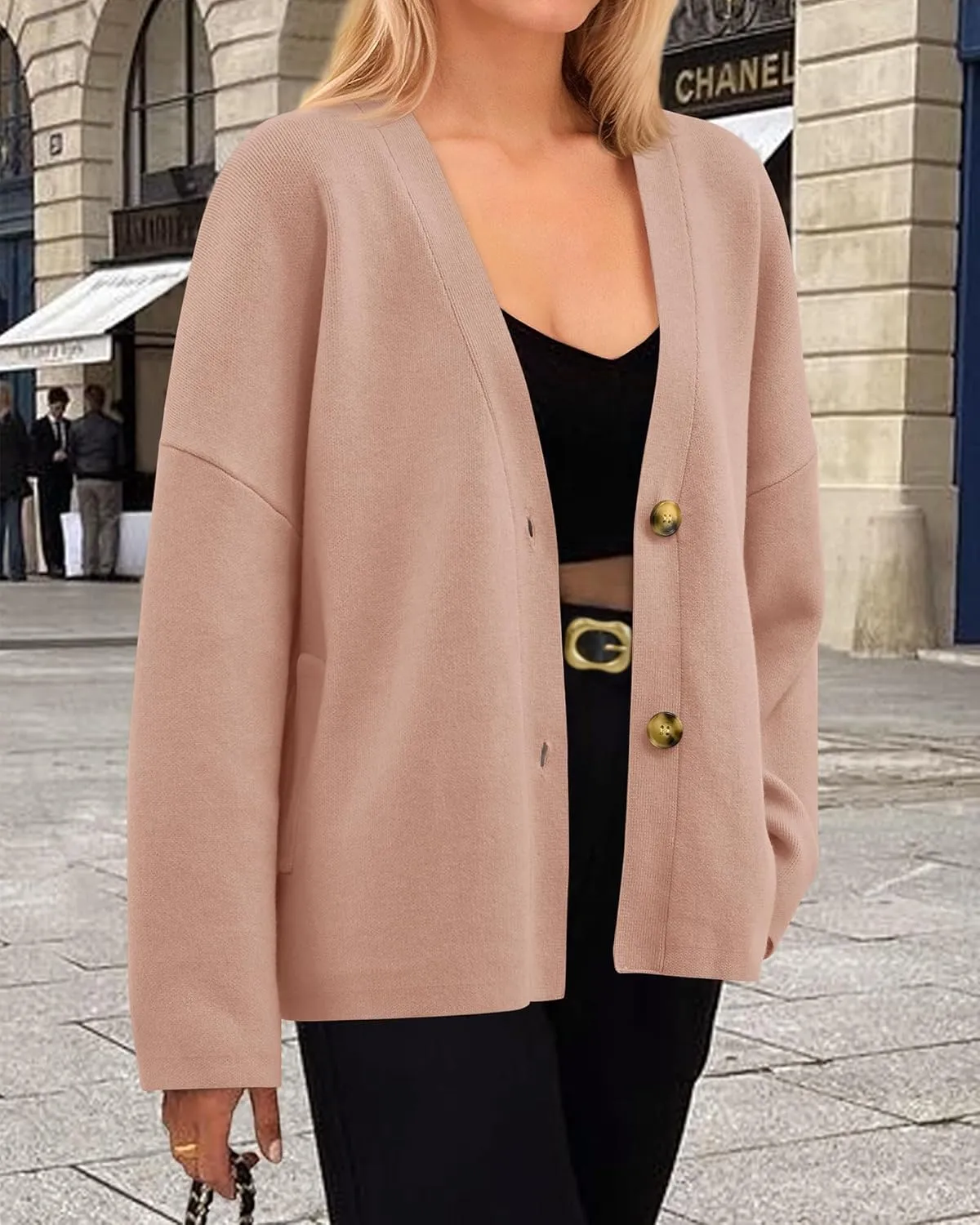 BTFBM Women's Long Sleeve Open Front Button Knit Cardigans Sweaters Loose Short Chunky Cardigan Coat Outerwear