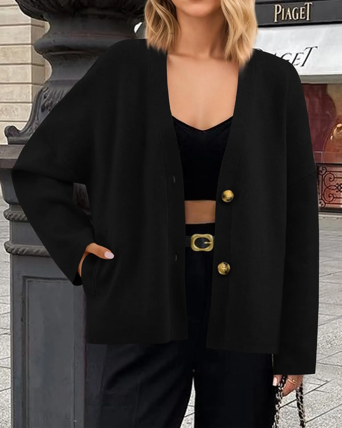 BTFBM Women's Long Sleeve Open Front Button Knit Cardigans Sweaters Loose Short Chunky Cardigan Coat Outerwear