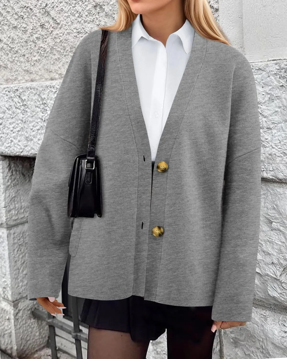 BTFBM Women's Long Sleeve Open Front Button Knit Cardigans Sweaters Loose Short Chunky Cardigan Coat Outerwear