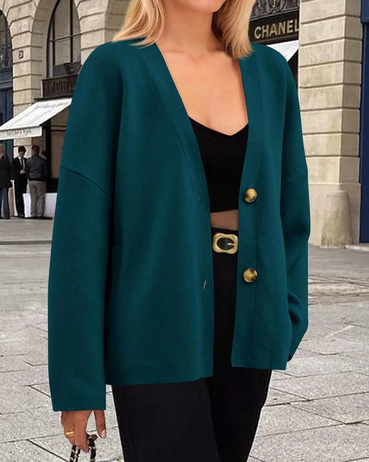 BTFBM Women's Long Sleeve Open Front Button Knit Cardigans Sweaters Loose Short Chunky Cardigan Coat Outerwear
