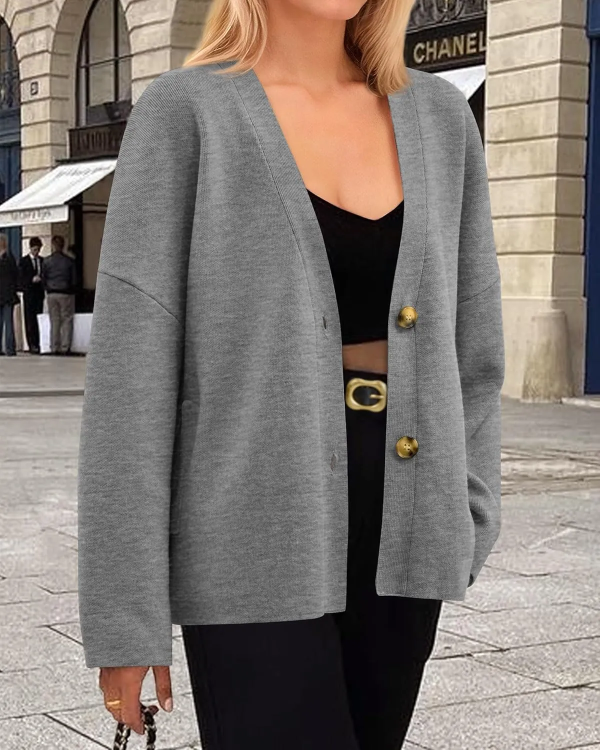 BTFBM Women's Long Sleeve Open Front Button Knit Cardigans Sweaters Loose Short Chunky Cardigan Coat Outerwear
