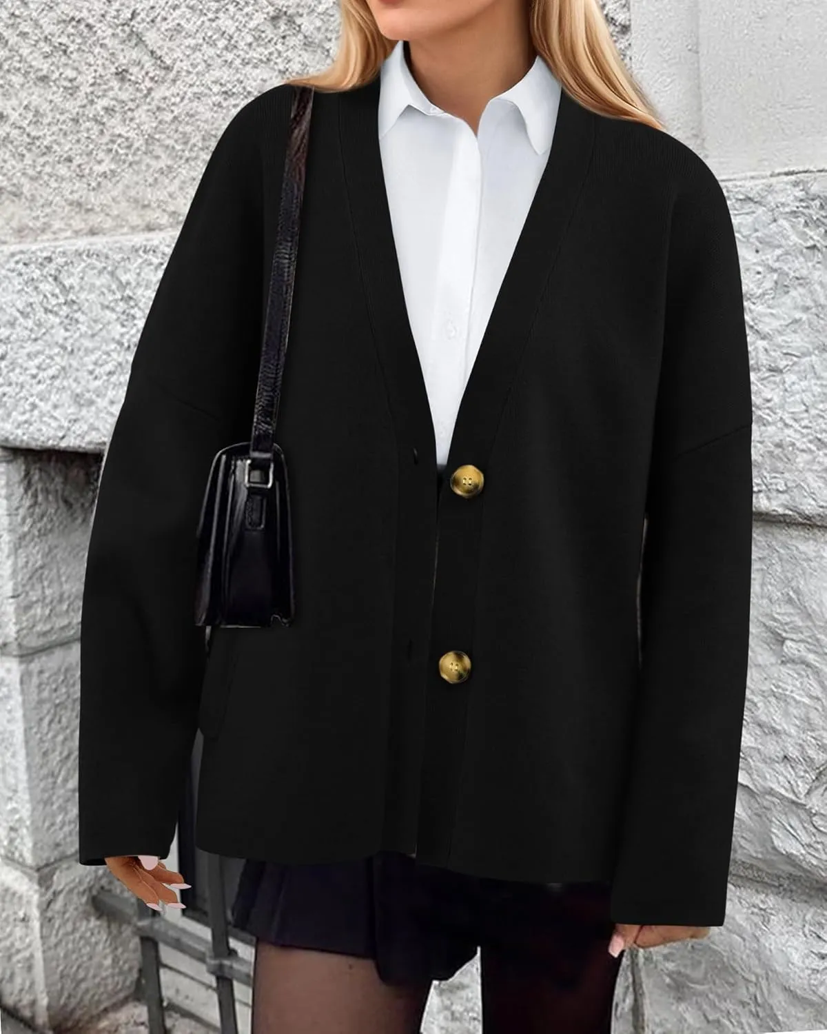BTFBM Women's Long Sleeve Open Front Button Knit Cardigans Sweaters Loose Short Chunky Cardigan Coat Outerwear