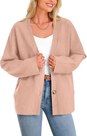 BTFBM Women's Long Sleeve Open Front Button Knit Cardigans Sweaters Loose Short Chunky Cardigan Coat Outerwear