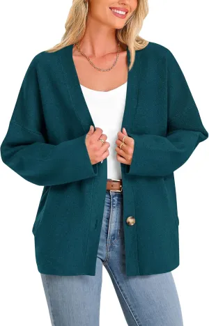 BTFBM Women's Long Sleeve Open Front Button Knit Cardigans Sweaters Loose Short Chunky Cardigan Coat Outerwear