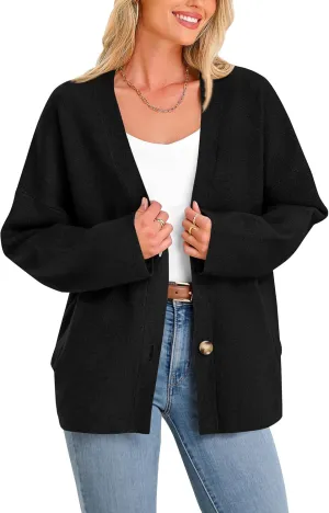 BTFBM Women's Long Sleeve Open Front Button Knit Cardigans Sweaters Loose Short Chunky Cardigan Coat Outerwear