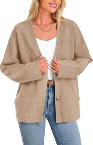 BTFBM Women's Long Sleeve Open Front Button Knit Cardigans Sweaters Loose Short Chunky Cardigan Coat Outerwear