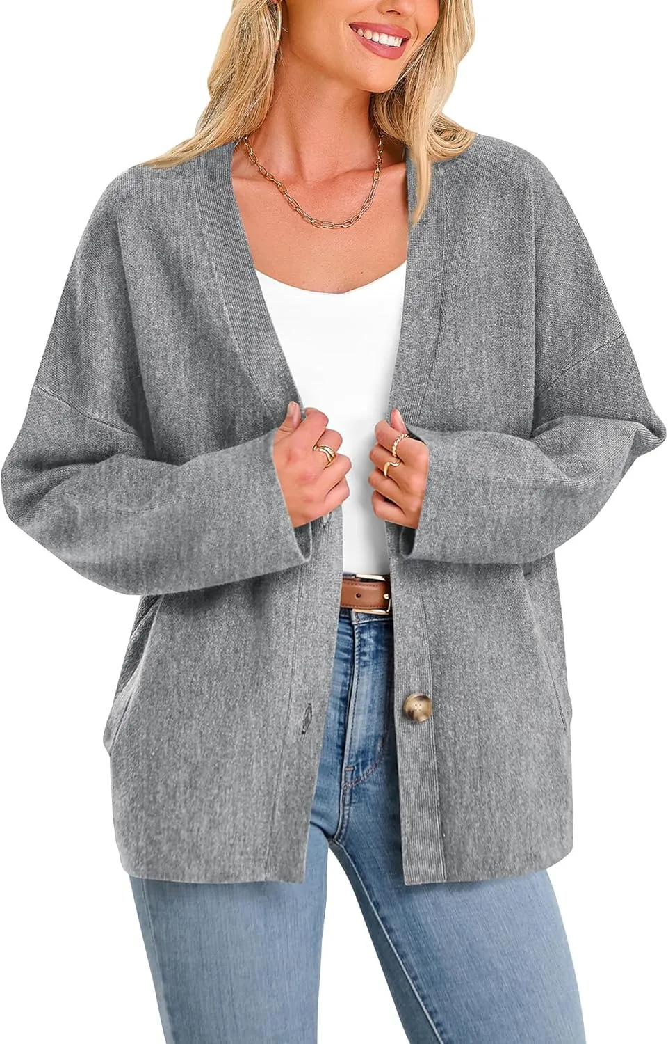 BTFBM Women's Long Sleeve Open Front Button Knit Cardigans Sweaters Loose Short Chunky Cardigan Coat Outerwear