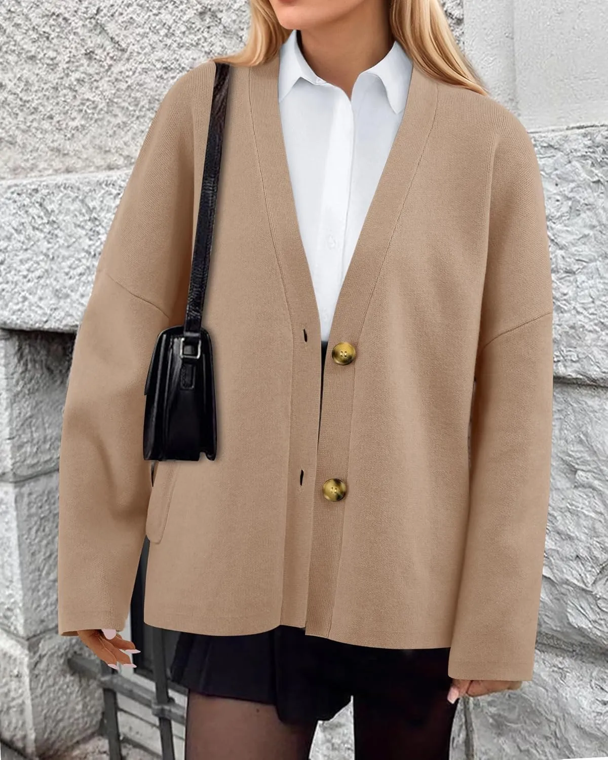 BTFBM Women's Long Sleeve Open Front Button Knit Cardigans Sweaters Loose Short Chunky Cardigan Coat Outerwear