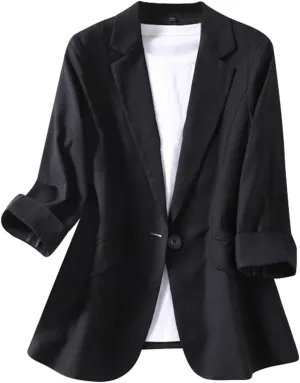 Casual Blazers for Women Trendy One Button Open Front Lapel 3/4 Sleeve Jackets Dressy Solid Color Office Suit Jacket