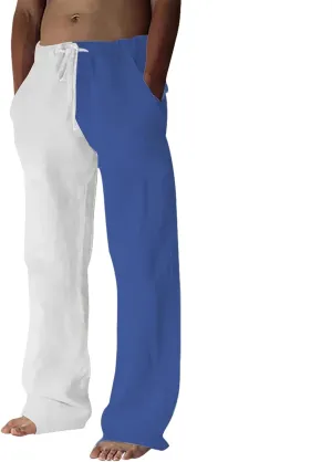Casual Cotton Linen Pants for Men Summer Elastic Waist Drawstring Yoga Beach Pants Loose Fit Running Trousers Mens Stretch Cargo Pants