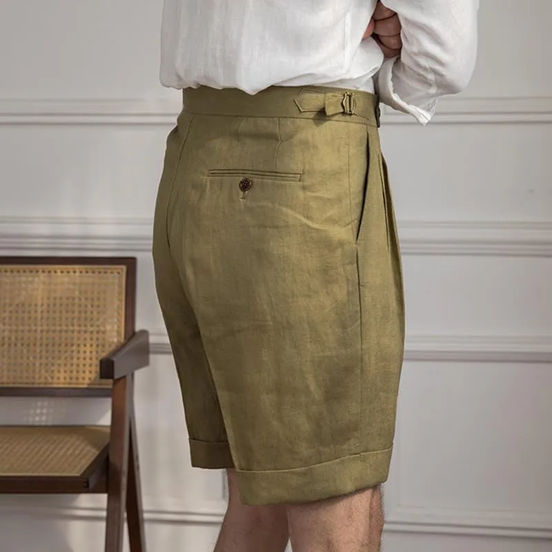 Casual Linen Short Pants Adjustable Waist Suit Separates-Pants Lightweight Summer Beach Shorts for Men