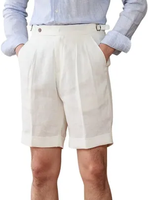 Casual Linen Short Pants Adjustable Waist Suit Separates-Pants Lightweight Summer Beach Shorts for Men
