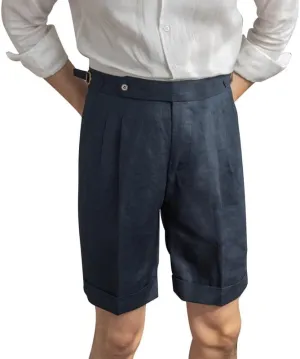 Casual Linen Short Pants Adjustable Waist Suit Separates-Pants Lightweight Summer Beach Shorts for Men