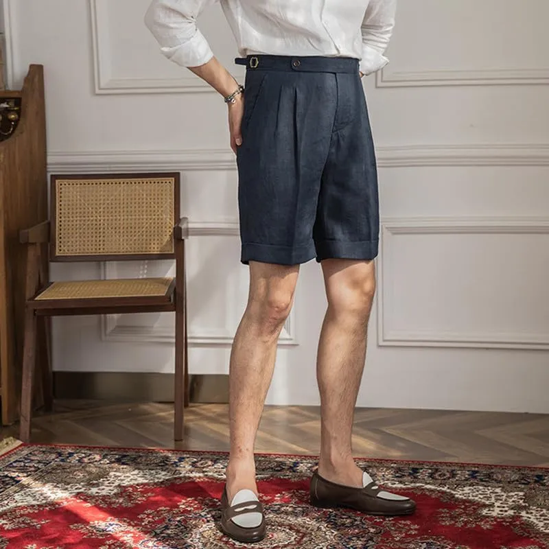 Casual Linen Short Pants Adjustable Waist Suit Separates-Pants Lightweight Summer Beach Shorts for Men