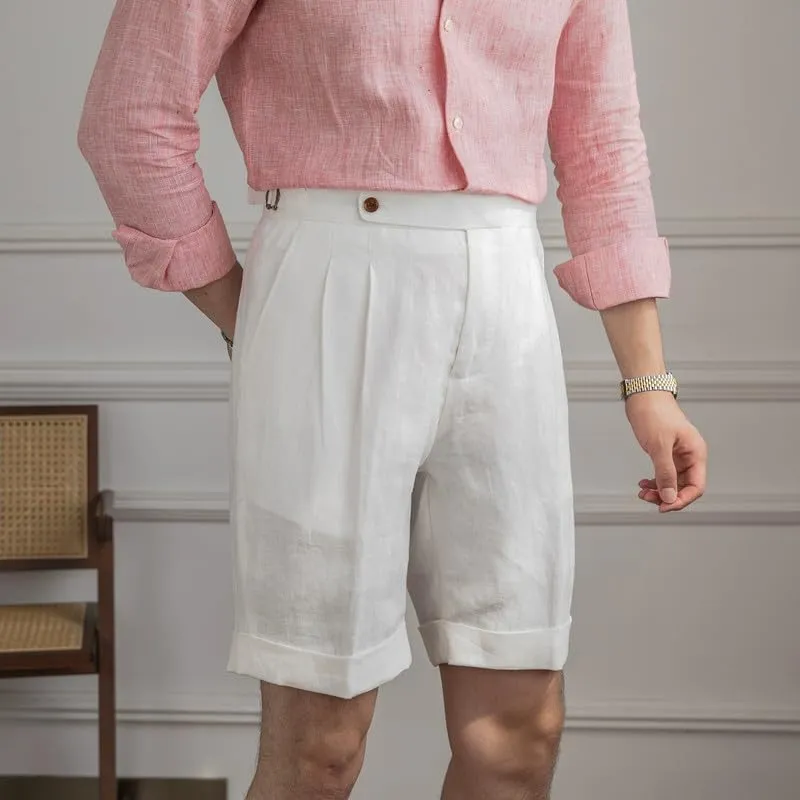 Casual Linen Short Pants Adjustable Waist Suit Separates-Pants Lightweight Summer Beach Shorts for Men