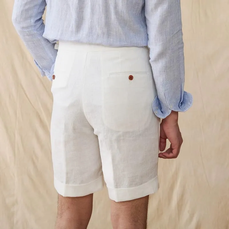 Casual Linen Short Pants Adjustable Waist Suit Separates-Pants Lightweight Summer Beach Shorts for Men