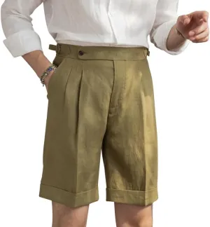 Casual Linen Short Pants Adjustable Waist Suit Separates-Pants Lightweight Summer Beach Shorts for Men