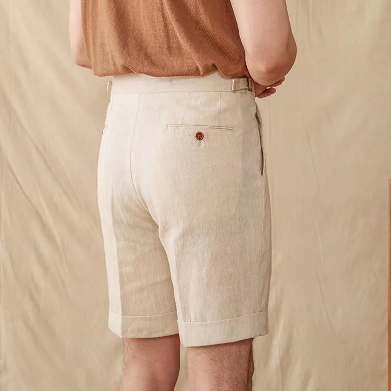 Casual Linen Short Pants Adjustable Waist Suit Separates-Pants Lightweight Summer Beach Shorts for Men