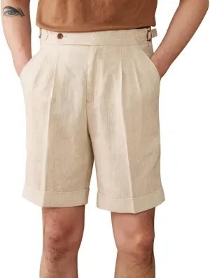 Casual Linen Short Pants Adjustable Waist Suit Separates-Pants Lightweight Summer Beach Shorts for Men