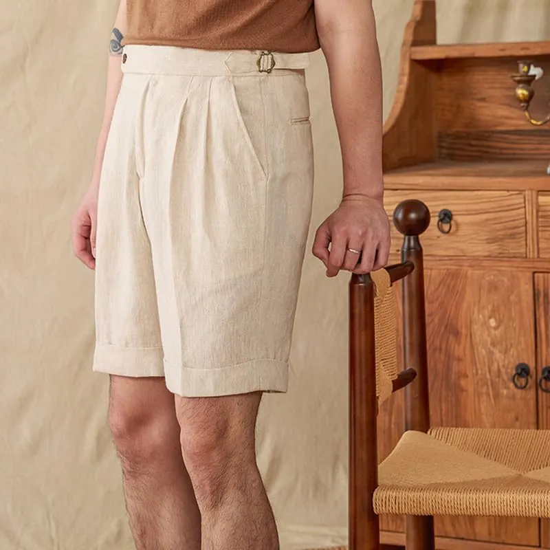 Casual Linen Short Pants Adjustable Waist Suit Separates-Pants Lightweight Summer Beach Shorts for Men