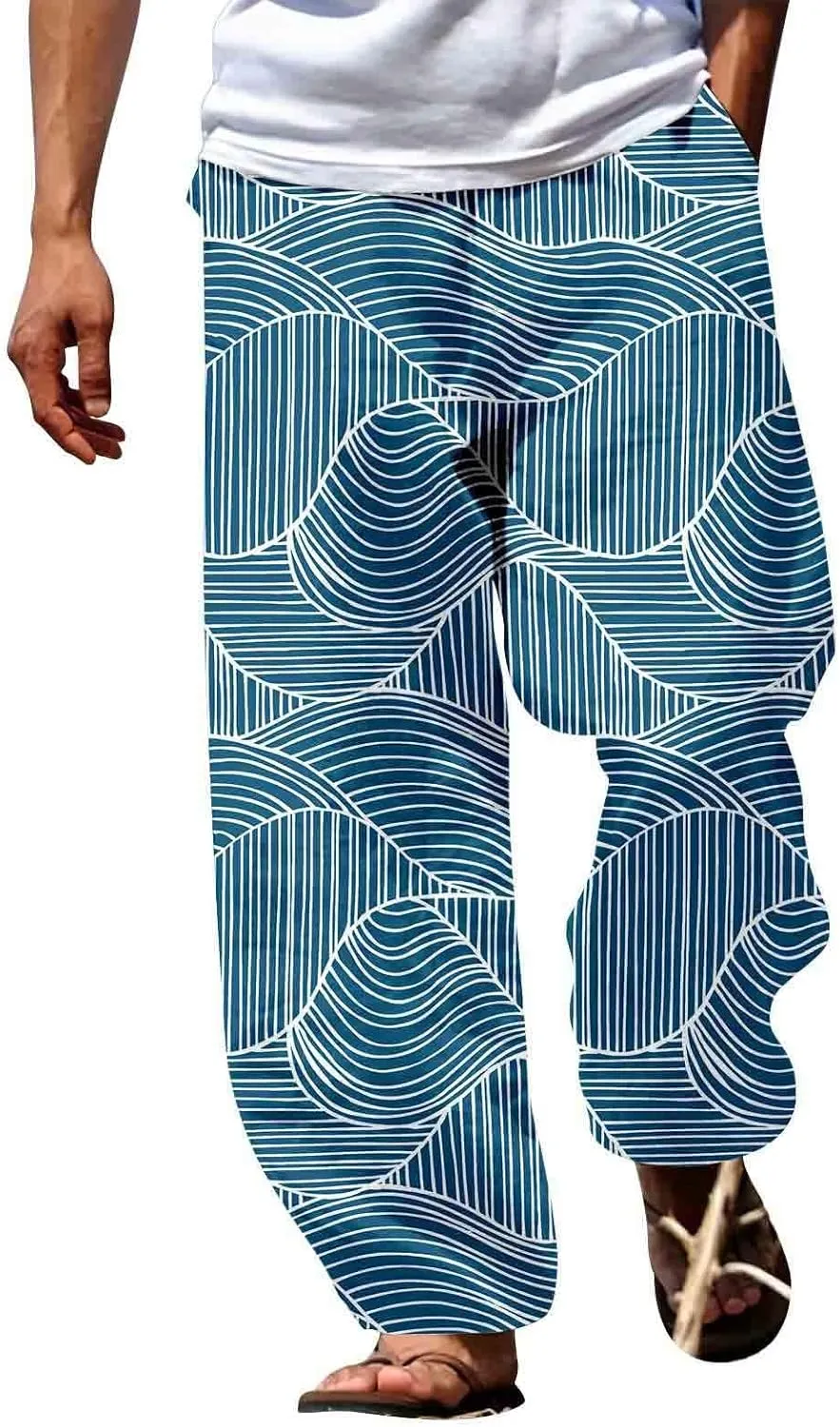 Casual Pants for Mens Geometry Graphic Elastic Waist Drawstring Wide Leg Trousers Summer Vacation Hawaii Streetwear