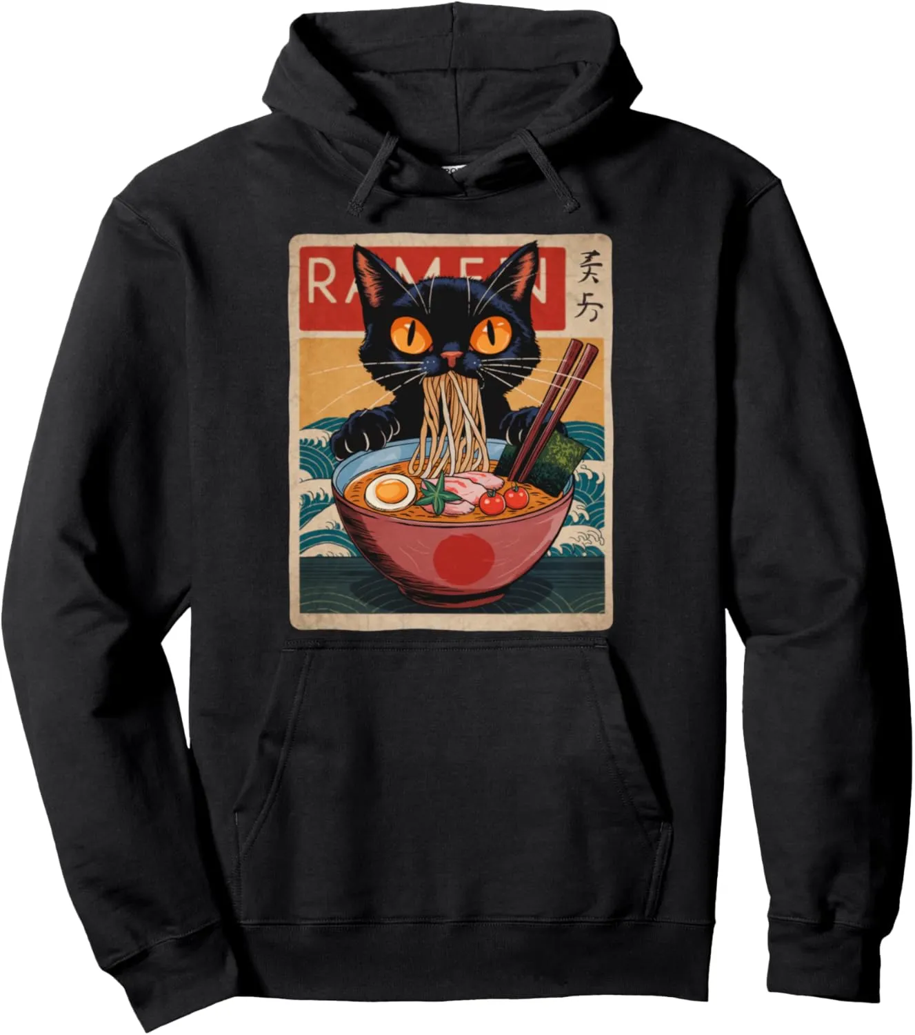 Cat Ramen Japanese Funny Graphic Tees Kawaii Cat Anime Gifts Pullover Hoodie