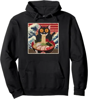 Cat Ramen Japanese Funny Graphic Tees Kawaii Cat Anime Gifts Pullover Hoodie