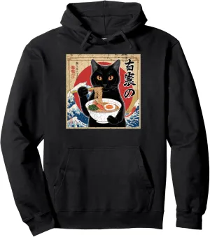 Cat Ramen Japanese Funny Graphic Tees Kawaii Cat Anime Gifts Pullover Hoodie