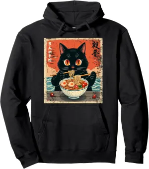 Cat Ramen Japanese Funny Graphic Tees Kawaii Cat Anime Gifts Pullover Hoodie