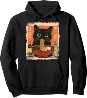 Cat Ramen Japanese Funny Graphic Tees Kawaii Cat Anime Gifts Pullover Hoodie
