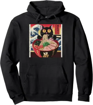 Cat Ramen Japanese Funny Graphic Tees Kawaii Cat Anime Gifts Pullover Hoodie