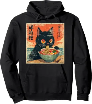 Cat Ramen Japanese Funny Graphic Tees Kawaii Cat Anime Gifts Pullover Hoodie
