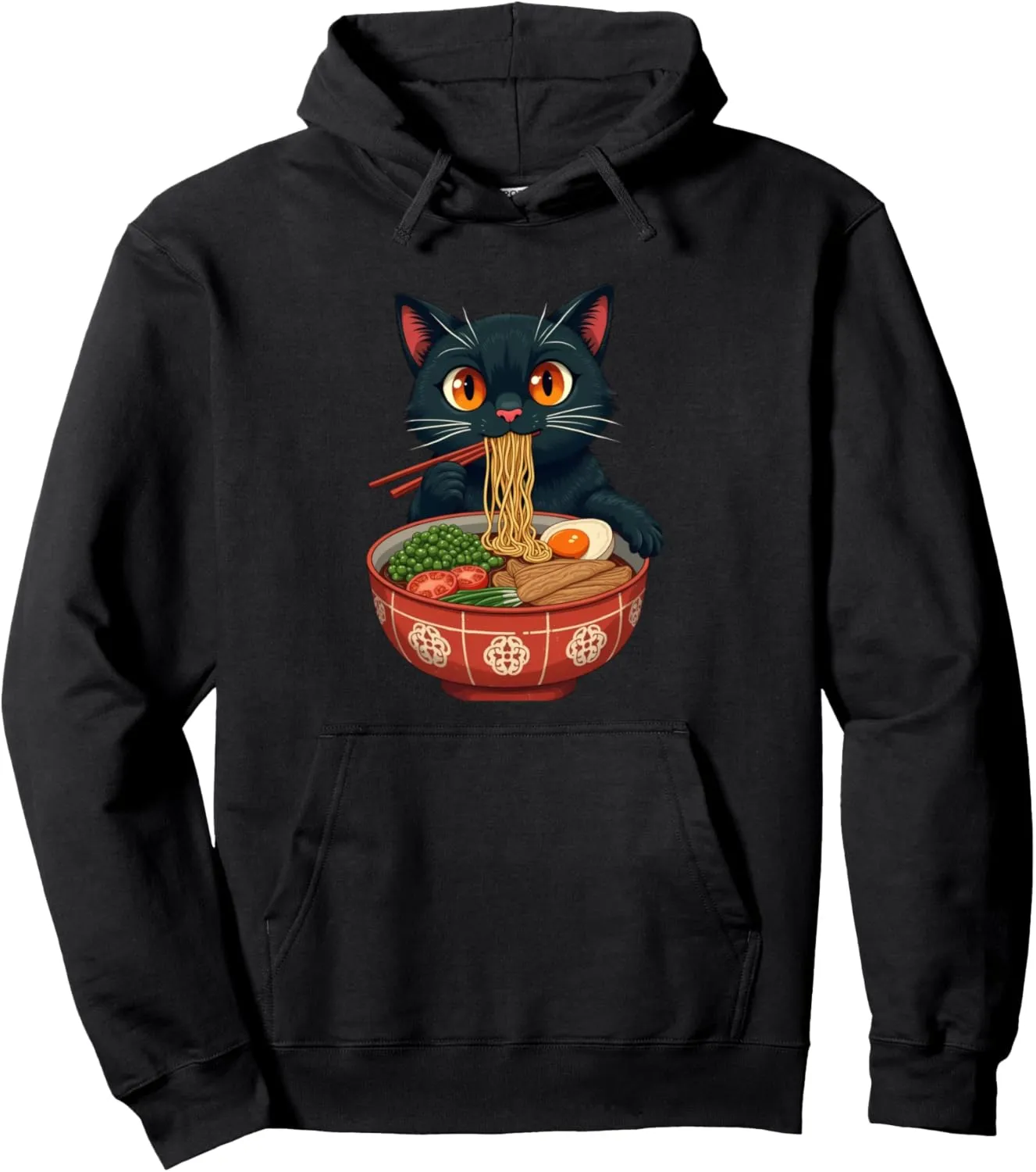 Cat Ramen Japanese Funny Graphic Tees Kawaii Cat Anime Gifts Pullover Hoodie