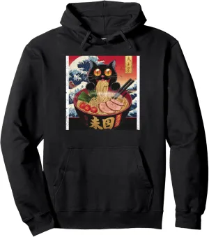 Cat Ramen Japanese Funny Graphic Tees Kawaii Cat Anime Gifts Pullover Hoodie