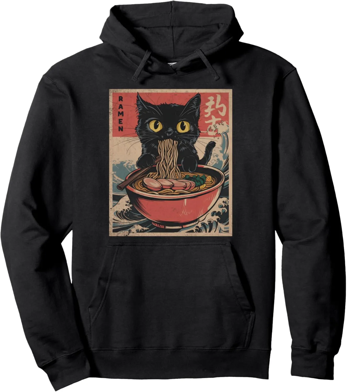 Cat Ramen Japanese Funny Graphic Tees Kawaii Cat Anime Gifts Pullover Hoodie