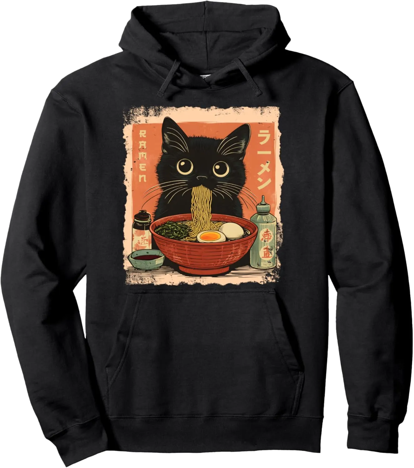 Cat Ramen Japanese Funny Graphic Tees Kawaii Cat Anime Gifts Pullover Hoodie