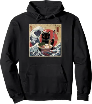 Cat Ramen Japanese Funny Graphic Tees Kawaii Cat Anime Gifts Pullover Hoodie