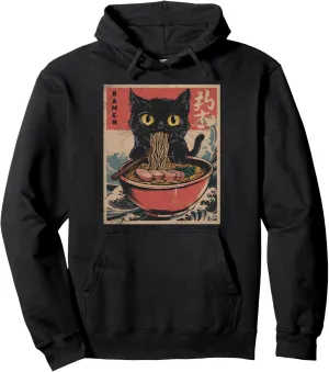 Cat Ramen Japanese Funny Graphic Tees Kawaii Cat Anime Gifts Pullover Hoodie