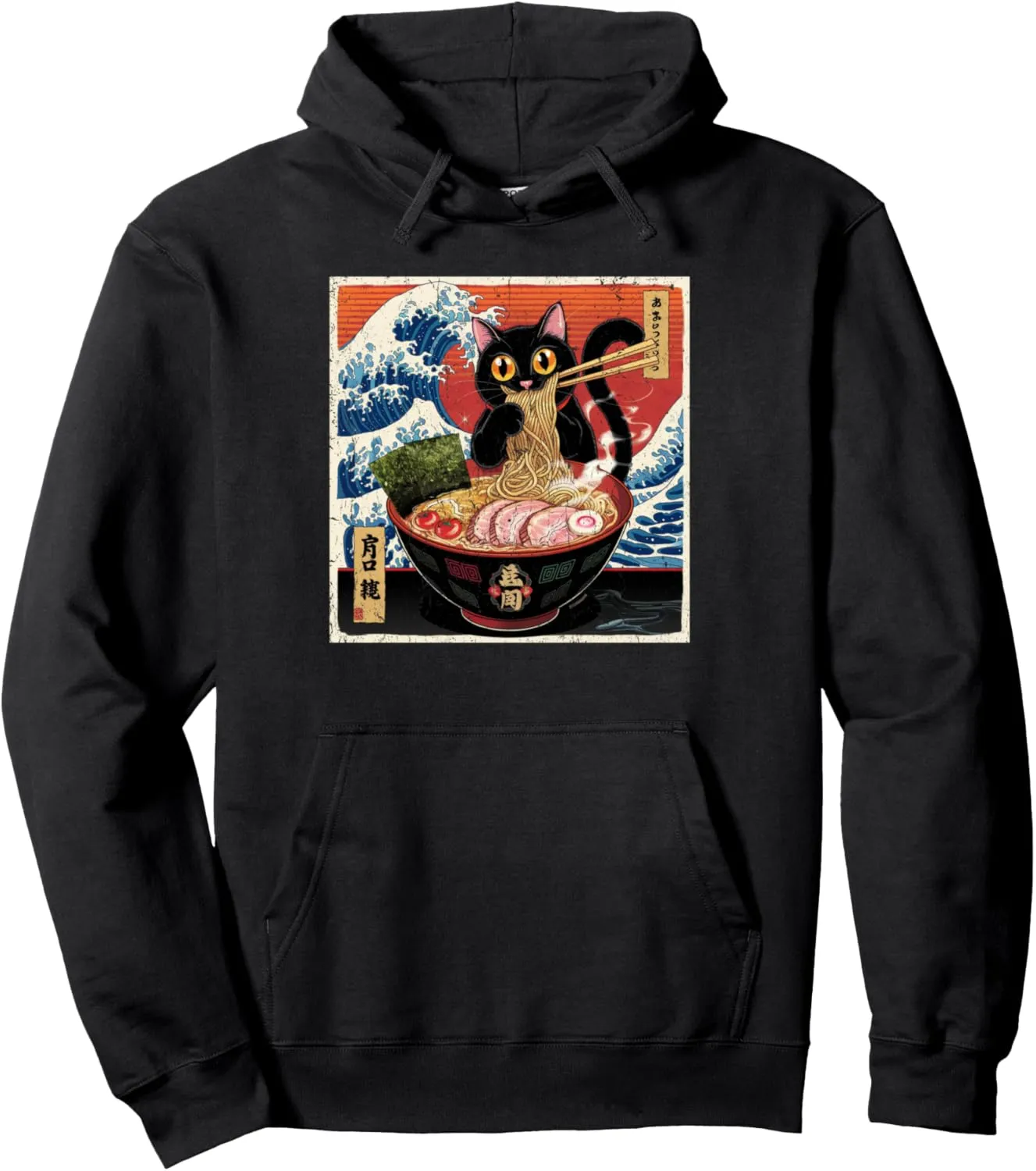 Cat Ramen Japanese Funny Graphic Tees Kawaii Cat Anime Gifts Pullover Hoodie