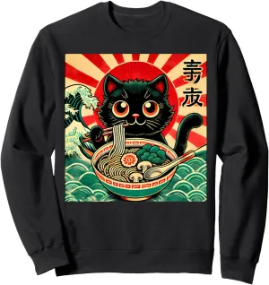 Cat Ramen Japanese Funny Graphic Tees Kawaii Cat Anime Gifts Sweatshirt